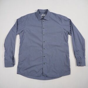 Eton Dress Shirt Mens XXL Blue Brown Micro Check Contemporary Fit Cotton 18 46